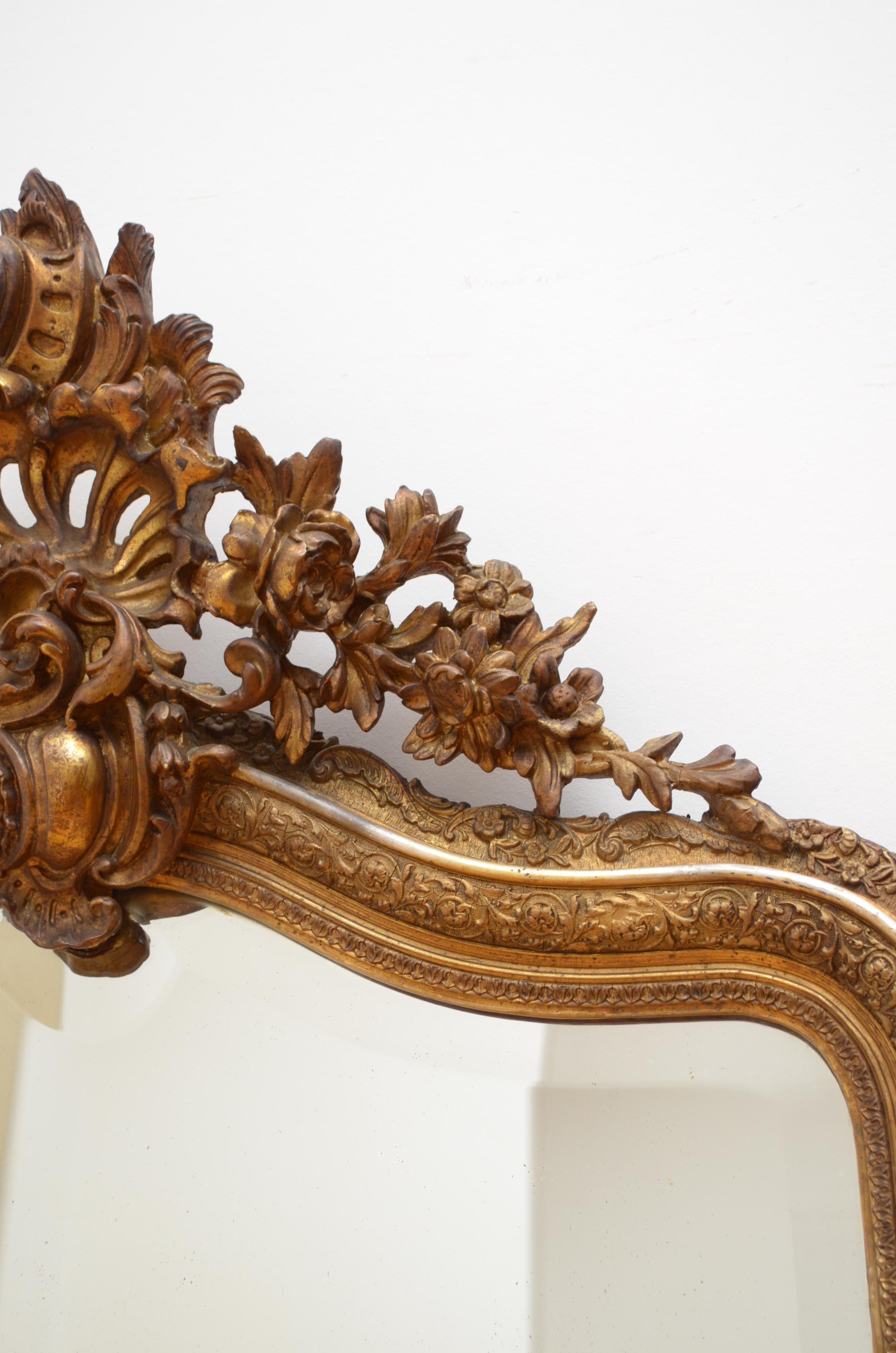 Gold Leaf Elaborate 19th Century Giltwood Mirror For Sale