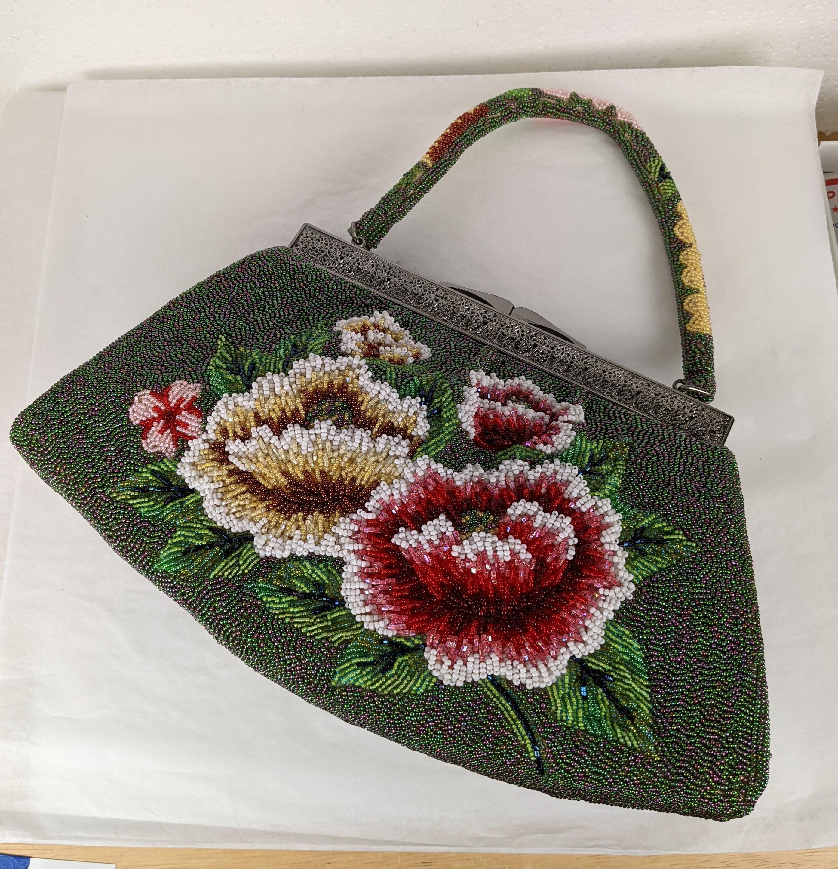 Charming 3 Dimensional Elaborately Beaded Floral 1960's Bag from Korea. Interesting 