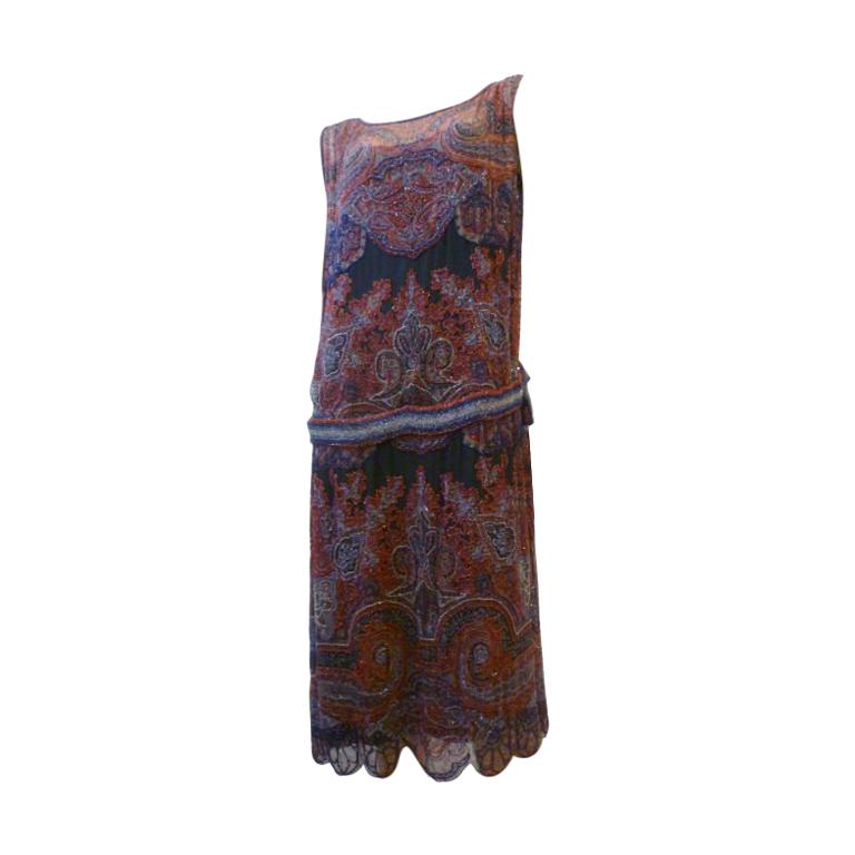 Elaborately Beaded Silk Chiffon 1920s Chemise Dress
