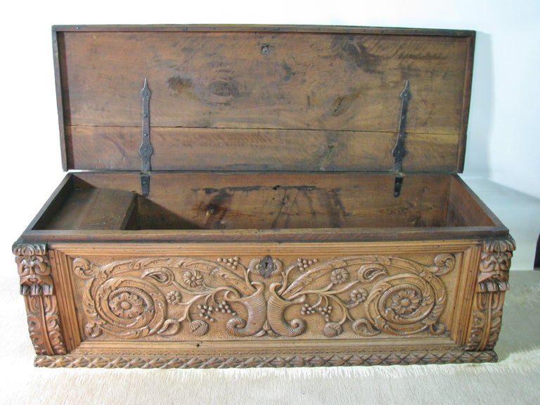 Elaborately Carved 17th Century Italian Trunk or Cassone For Sale at ...