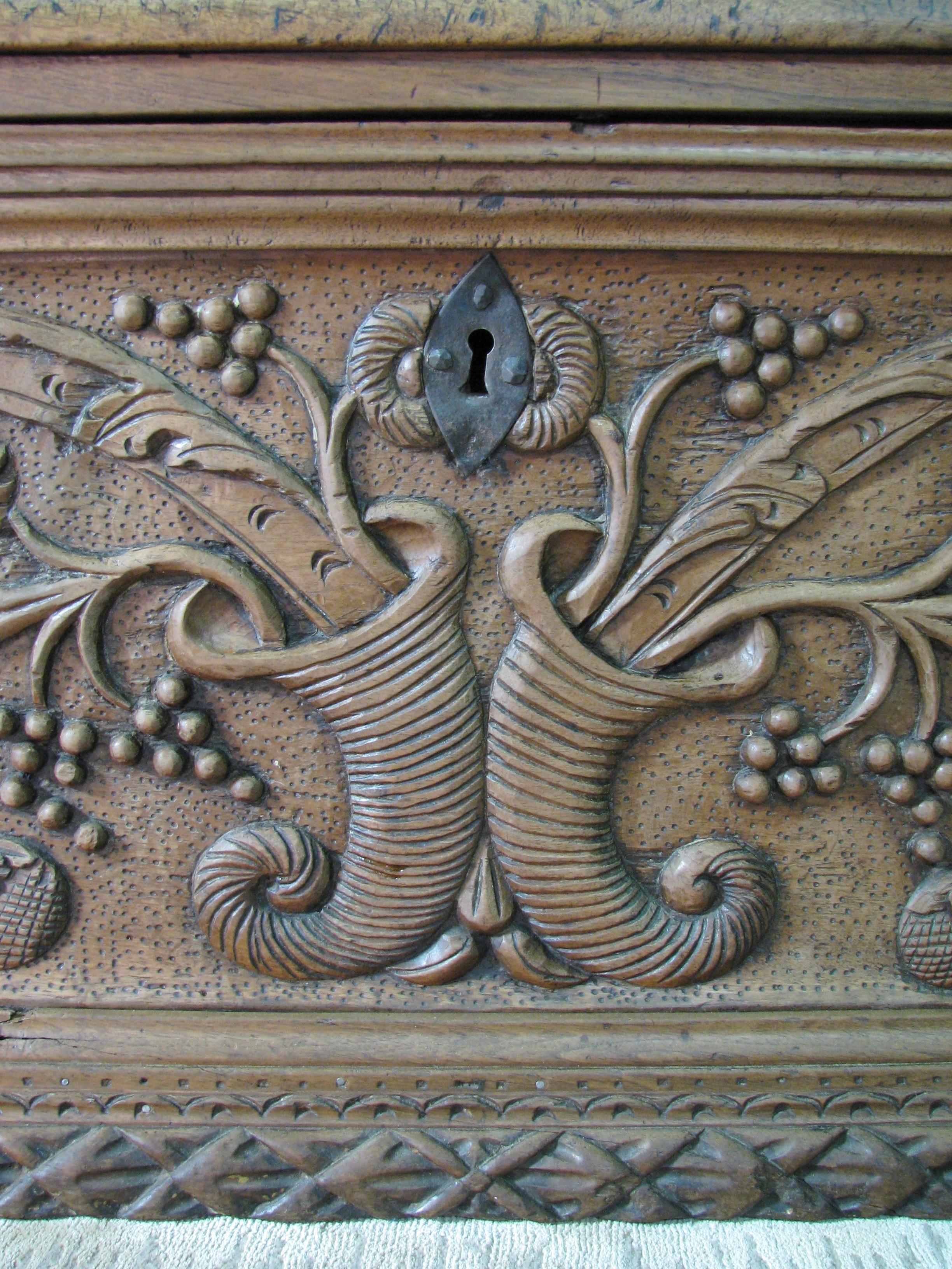 Elaborately Carved 17th Century Italian Trunk or Cassone For Sale 2