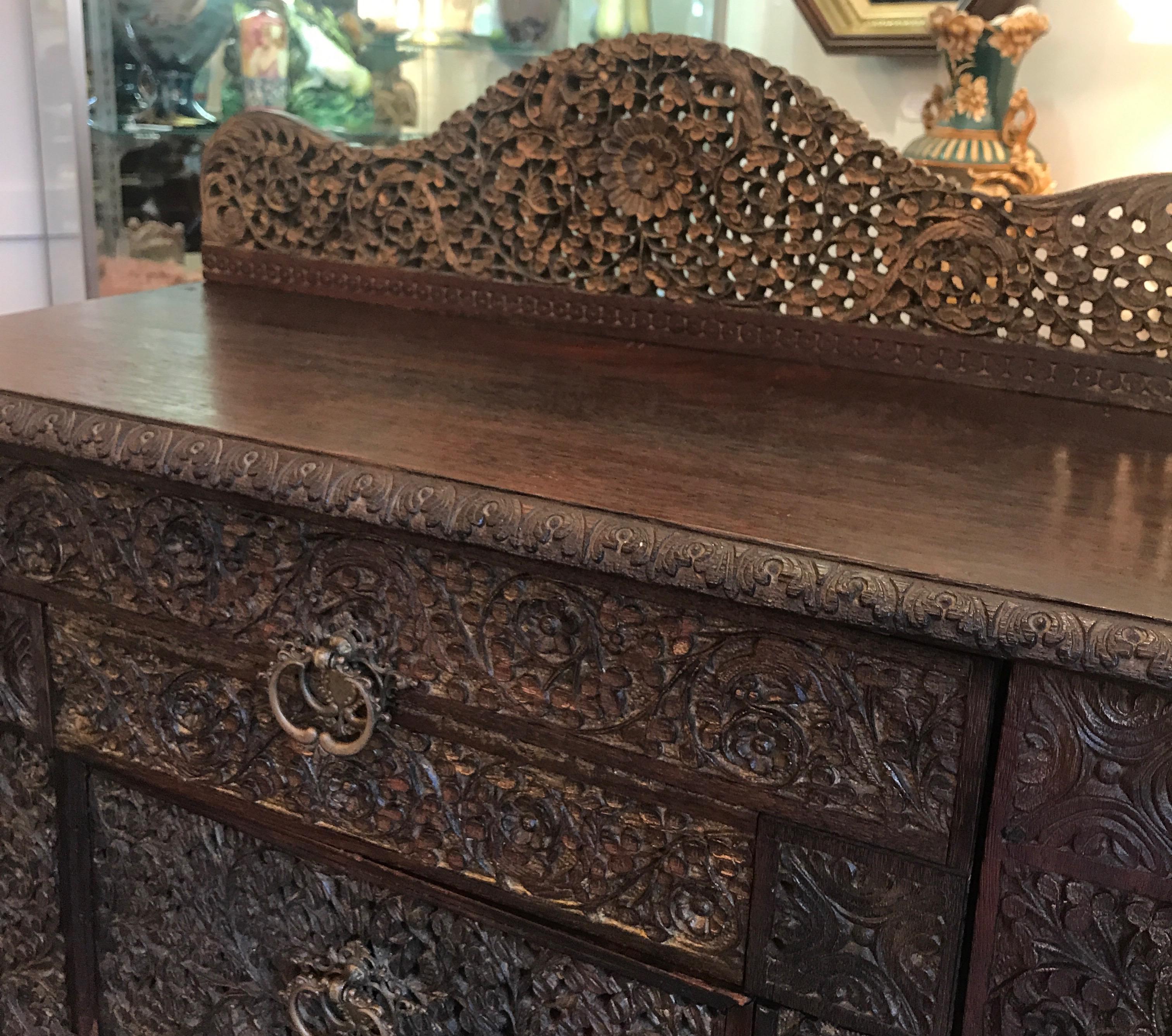 Elaborately Carved 19th Century Anglo-Indian Chest of Drawers 4