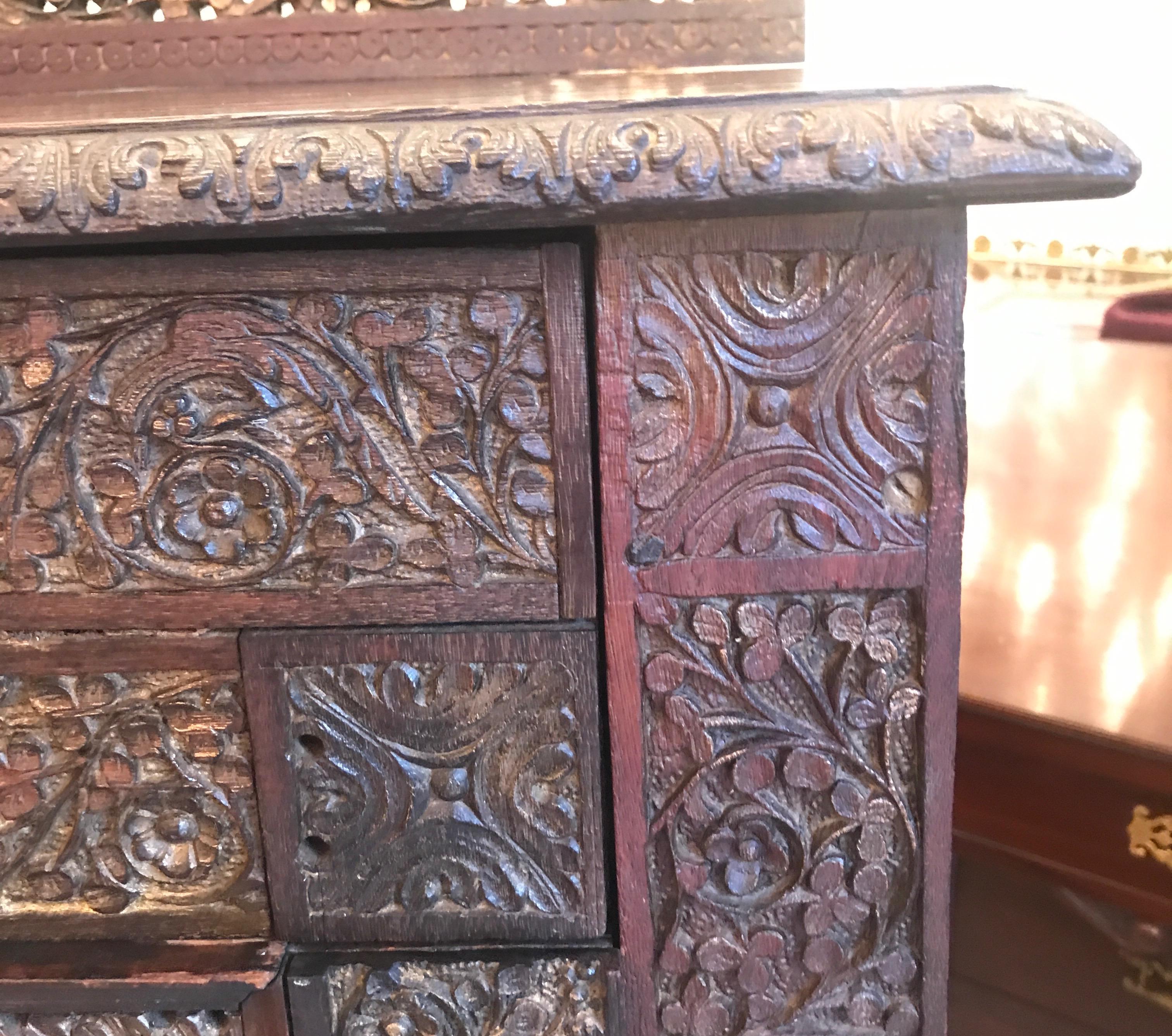 Elaborately Carved 19th Century Anglo-Indian Chest of Drawers 6