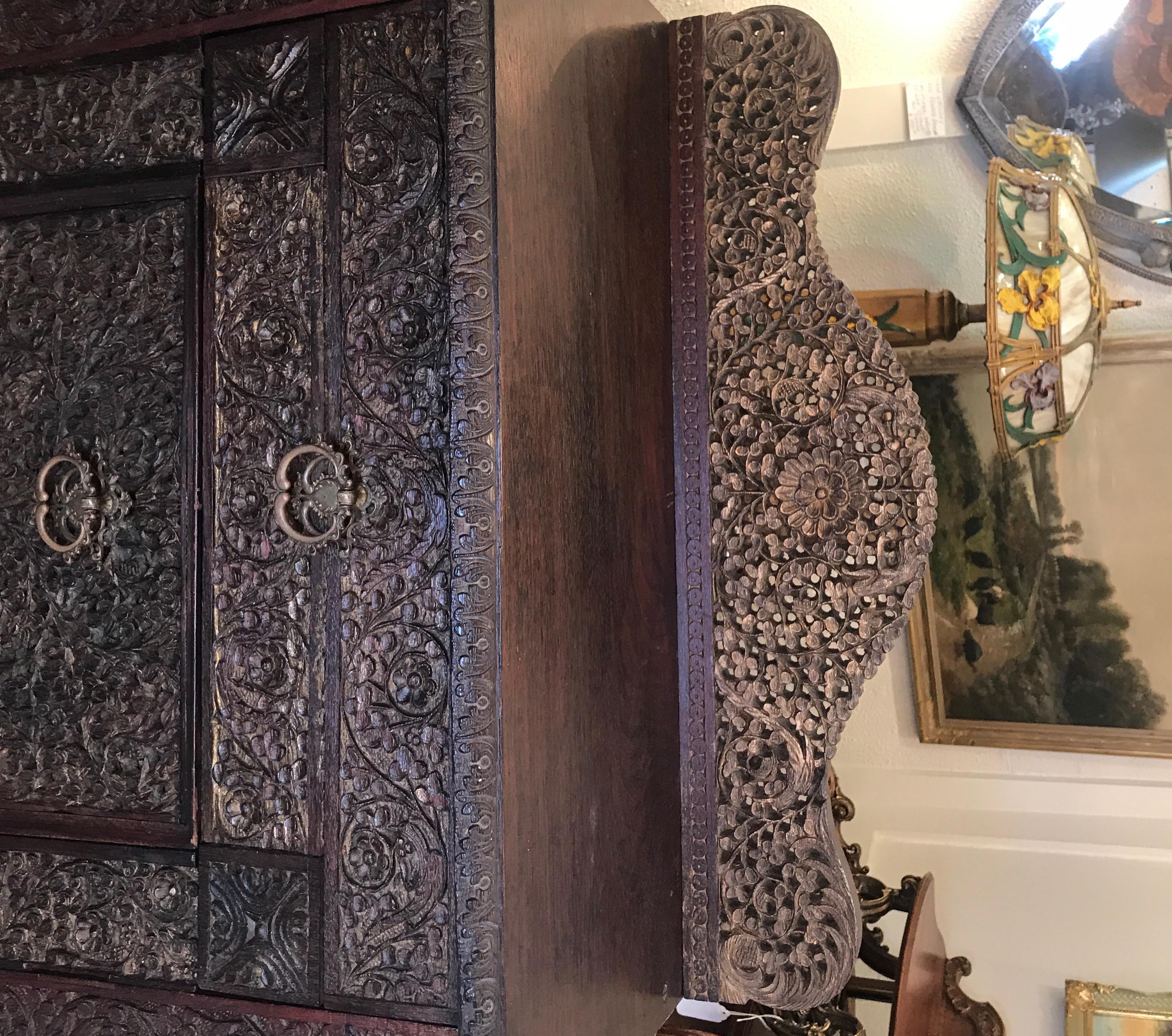 Elaborately Carved 19th Century Anglo-Indian Chest of Drawers In Good Condition In Lambertville, NJ