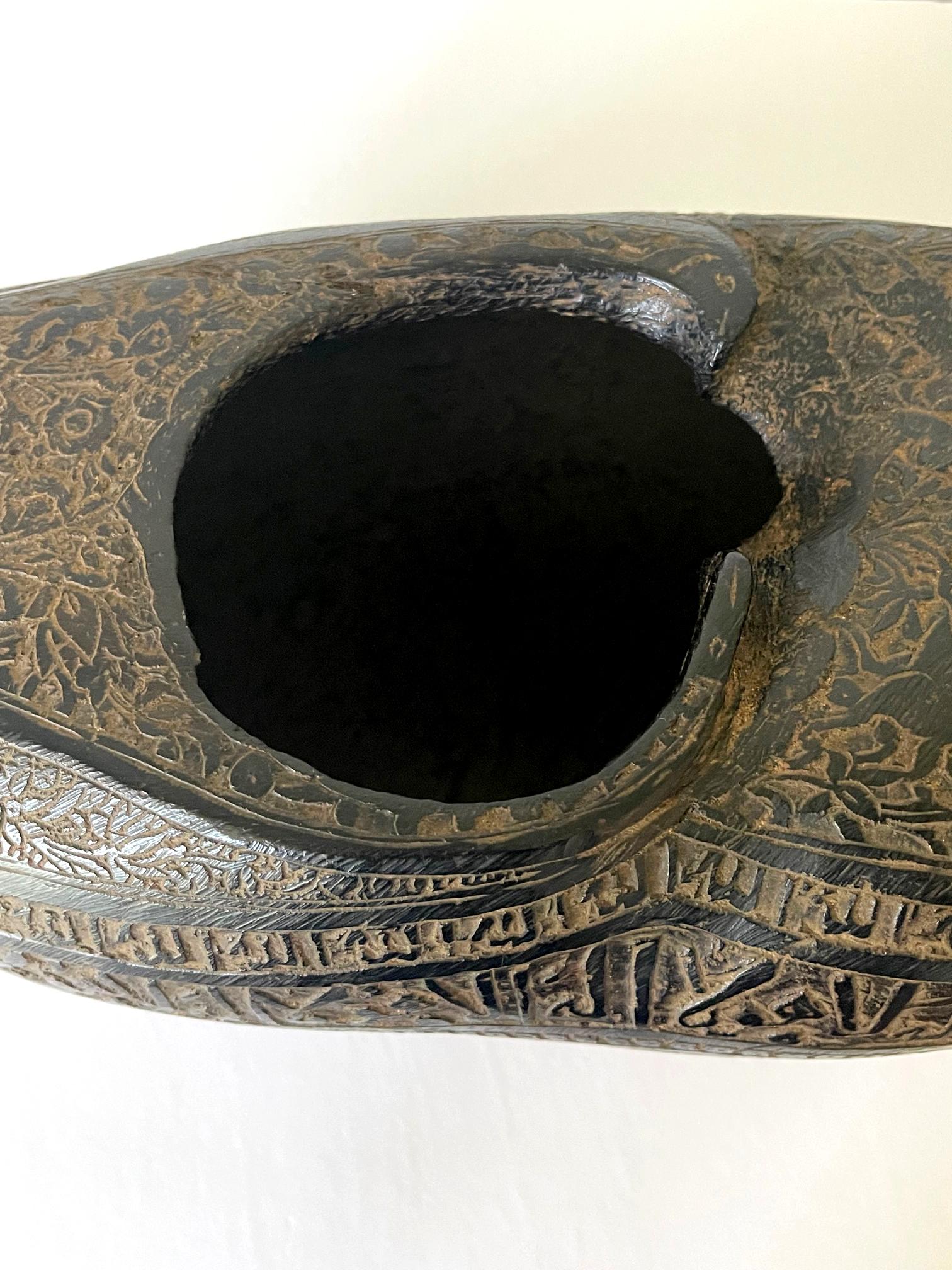 Elaborately Carved Antique Beggar's Bowl Kashkul For Sale 2