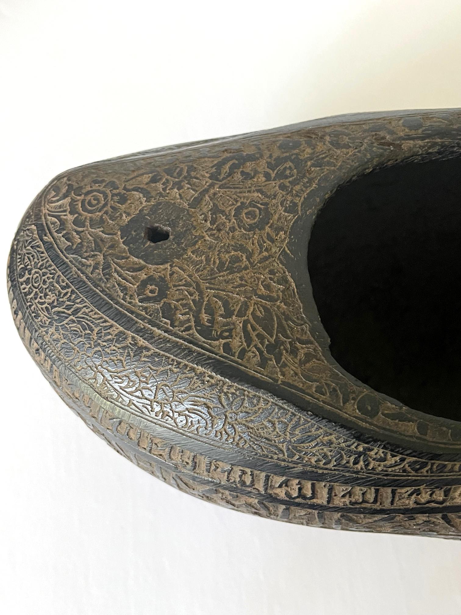 Elaborately Carved Antique Beggar's Bowl Kashkul For Sale 3
