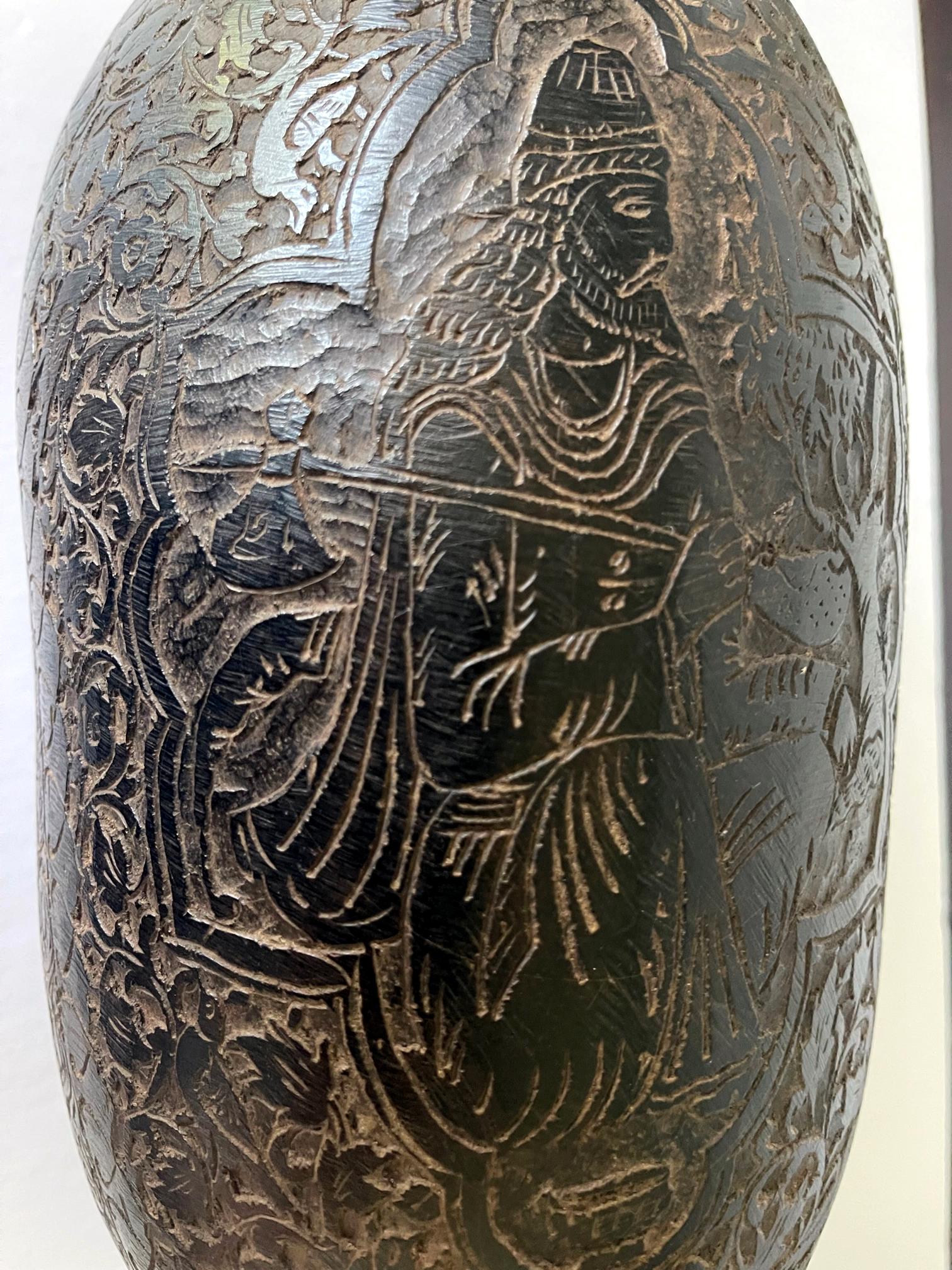 Cuenco antiguo de mendigo Kashkul elaborado y tallado en venta 8
