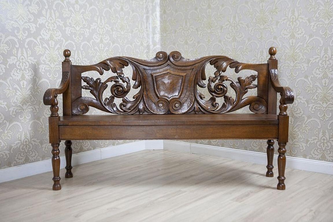 Elaborately Carved Oak Bench from the Early 20th Century 1