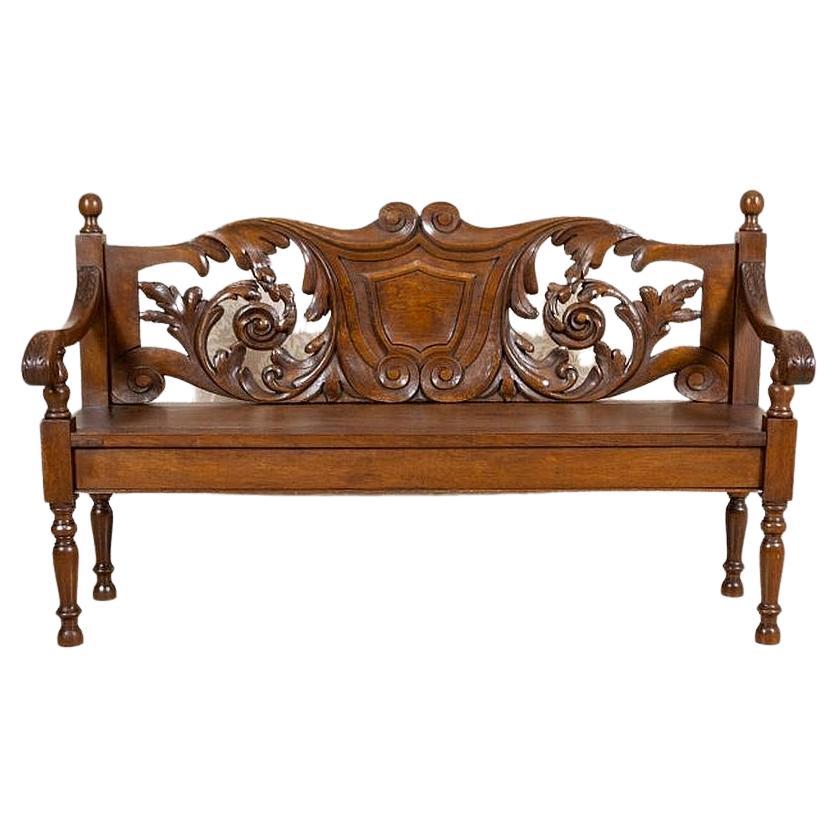 Elaborately Carved Oak Bench from the Early 20th Century