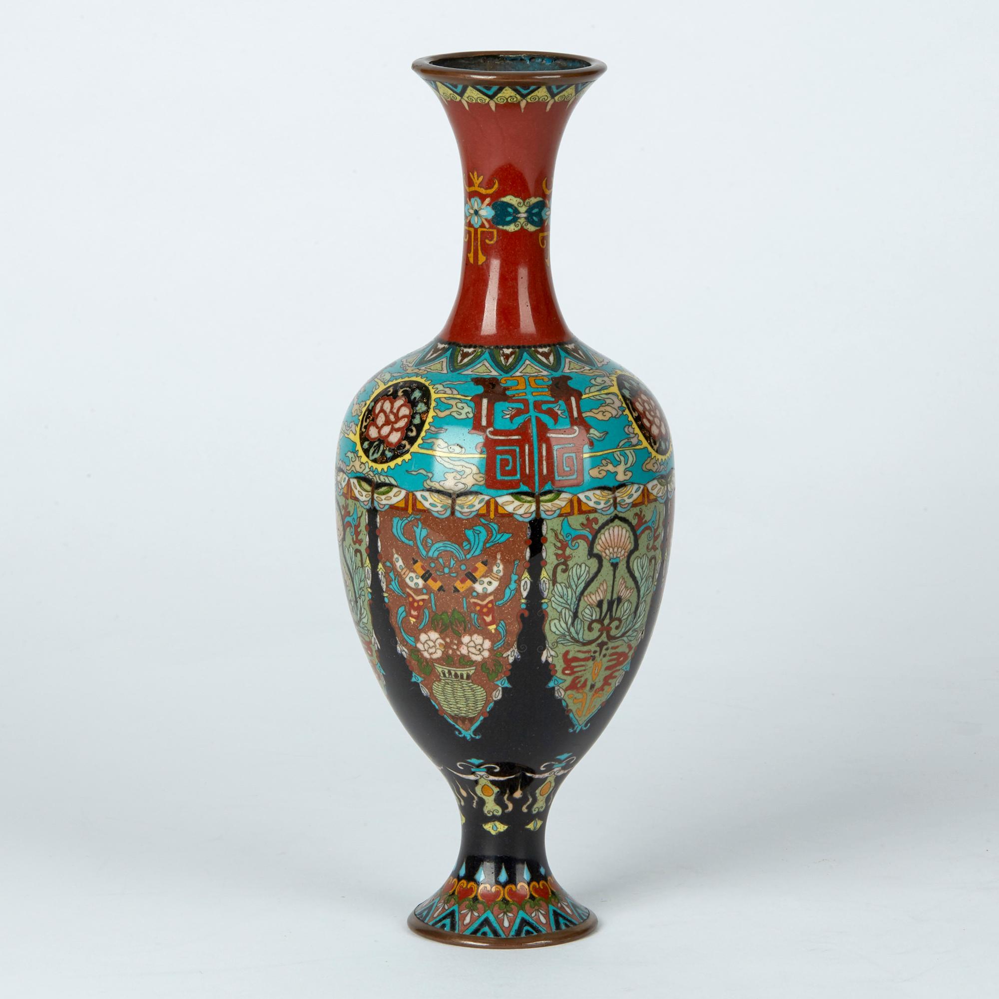 Elaborately Decorated Japanese Meiji Cloisonne Vase, 19th Century In Good Condition In Bishop's Stortford, Hertfordshire
