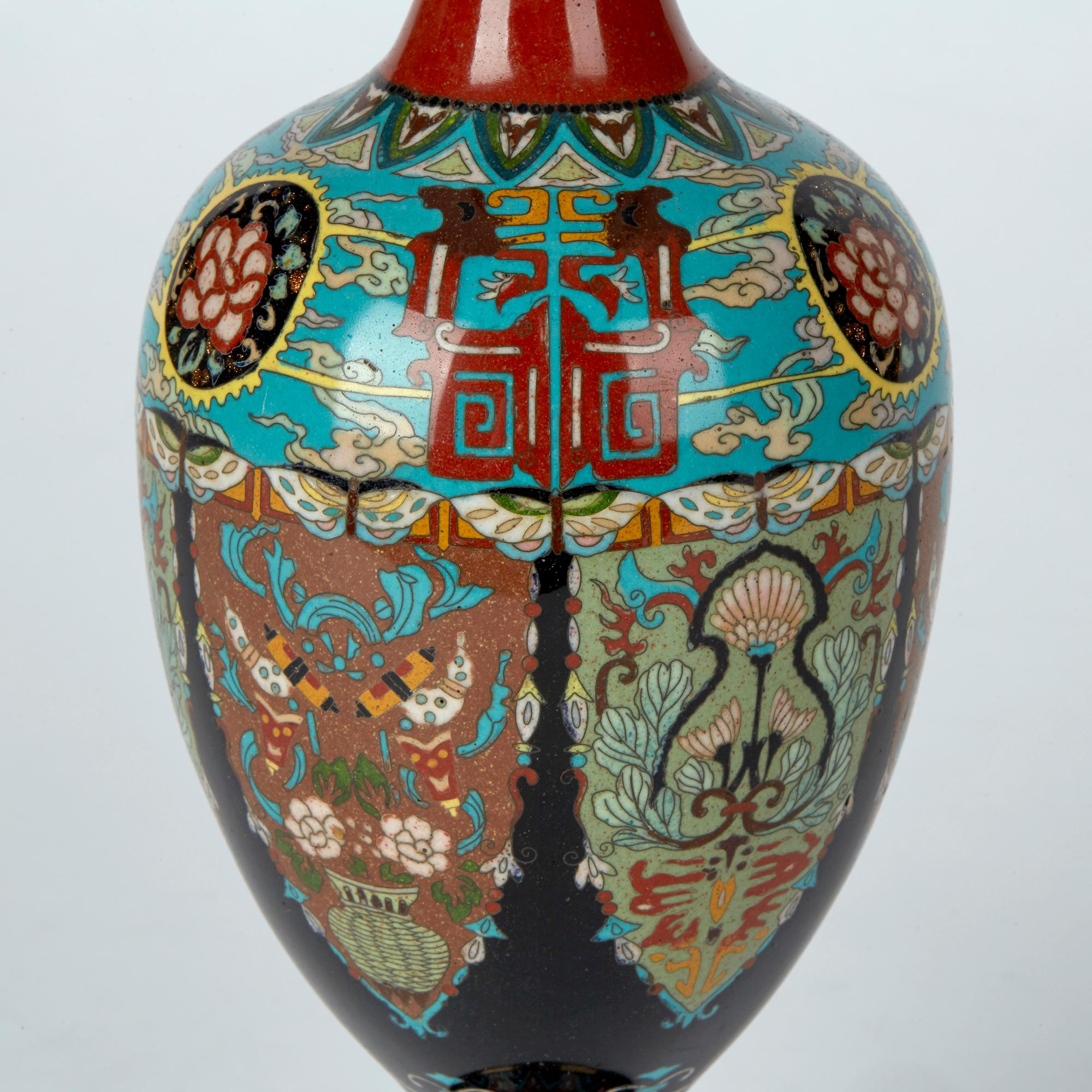 Enamel Elaborately Decorated Japanese Meiji Cloisonne Vase, 19th Century