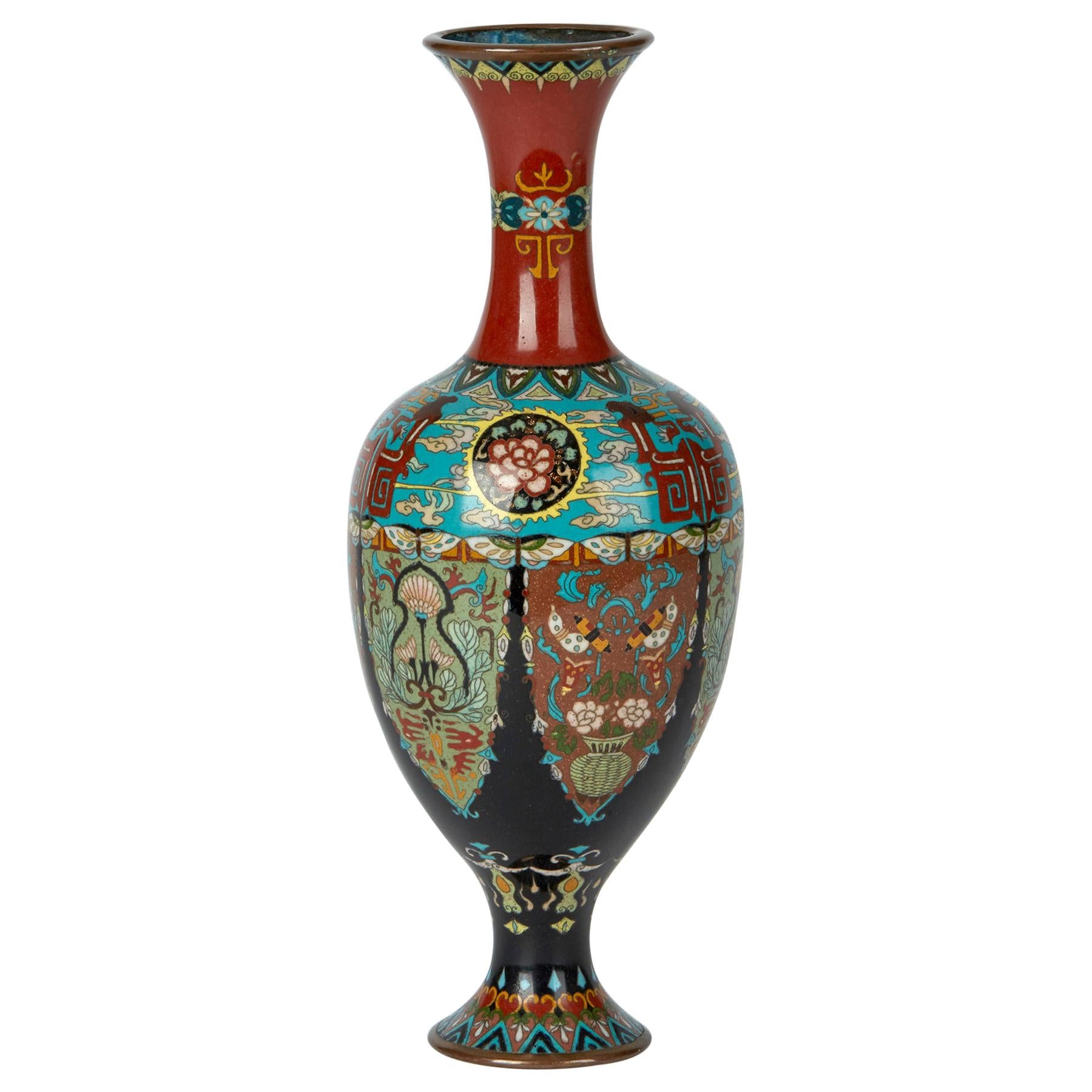 Elaborately Decorated Japanese Meiji Cloisonne Vase, 19th Century