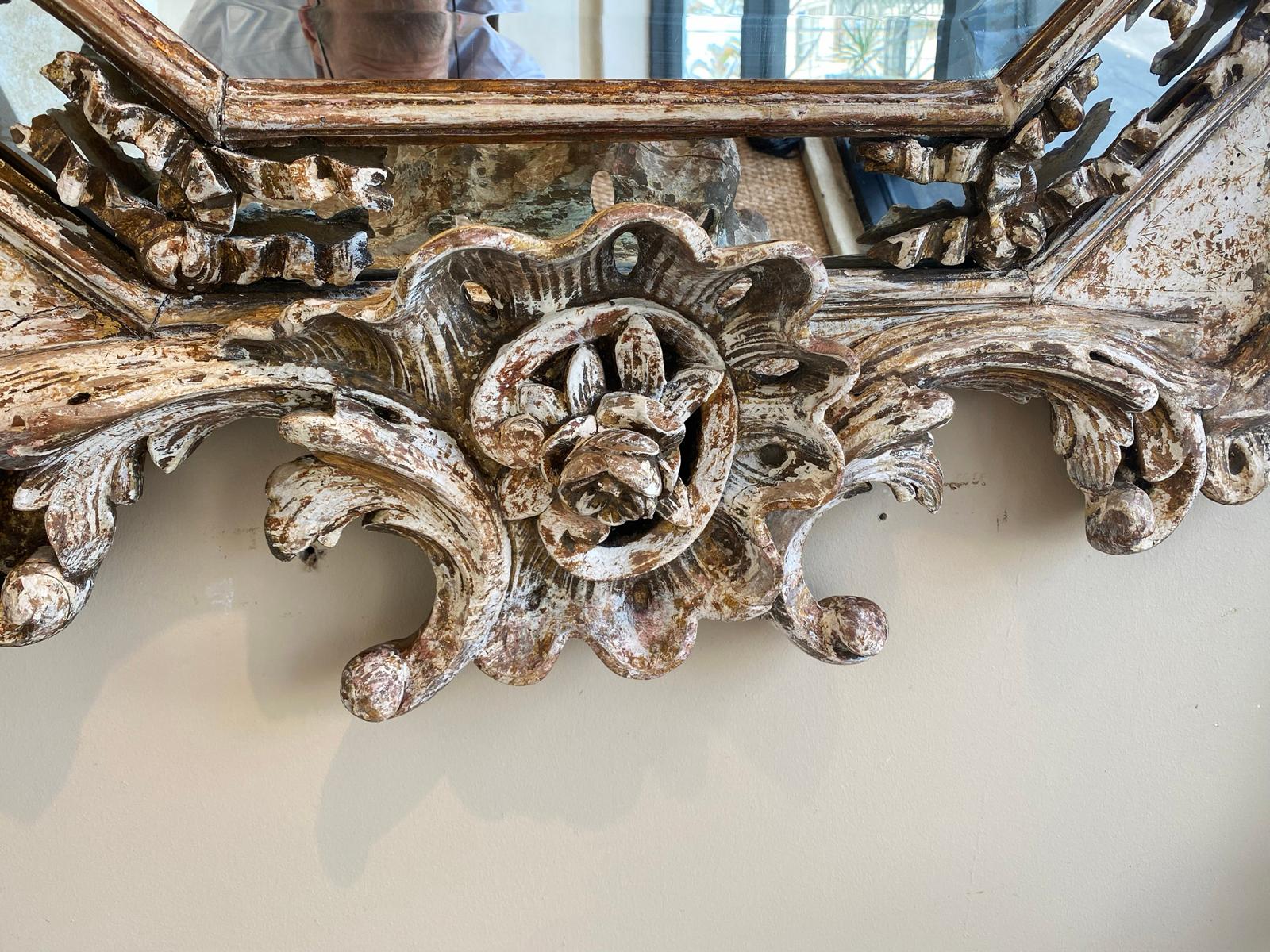 18th Century and Earlier Elaborately Hand-Carved 18th Century Rococo Wall Mirror For Sale