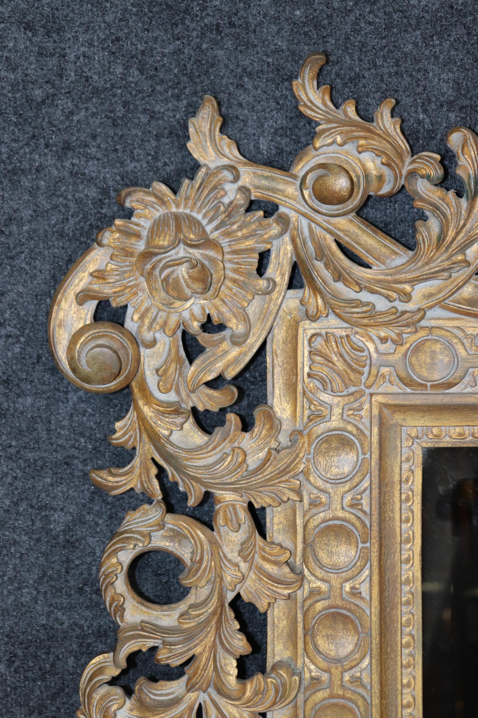 Italian Elaborately Hand-Carved LaBarge Florentine Style Genuine Gold Gilded Wall Mirror
