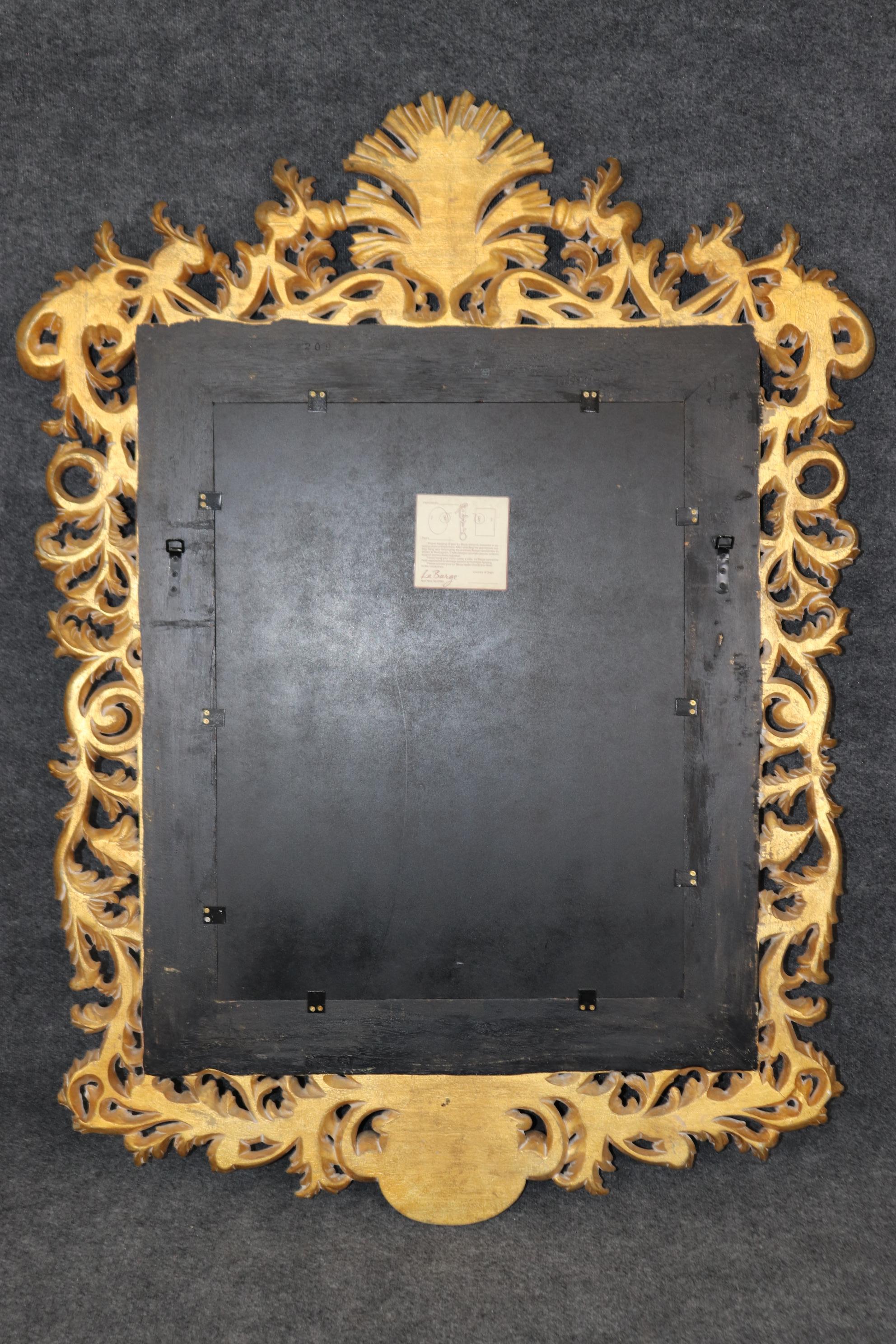 Walnut Elaborately Hand-Carved LaBarge Florentine Style Genuine Gold Gilded Wall Mirror