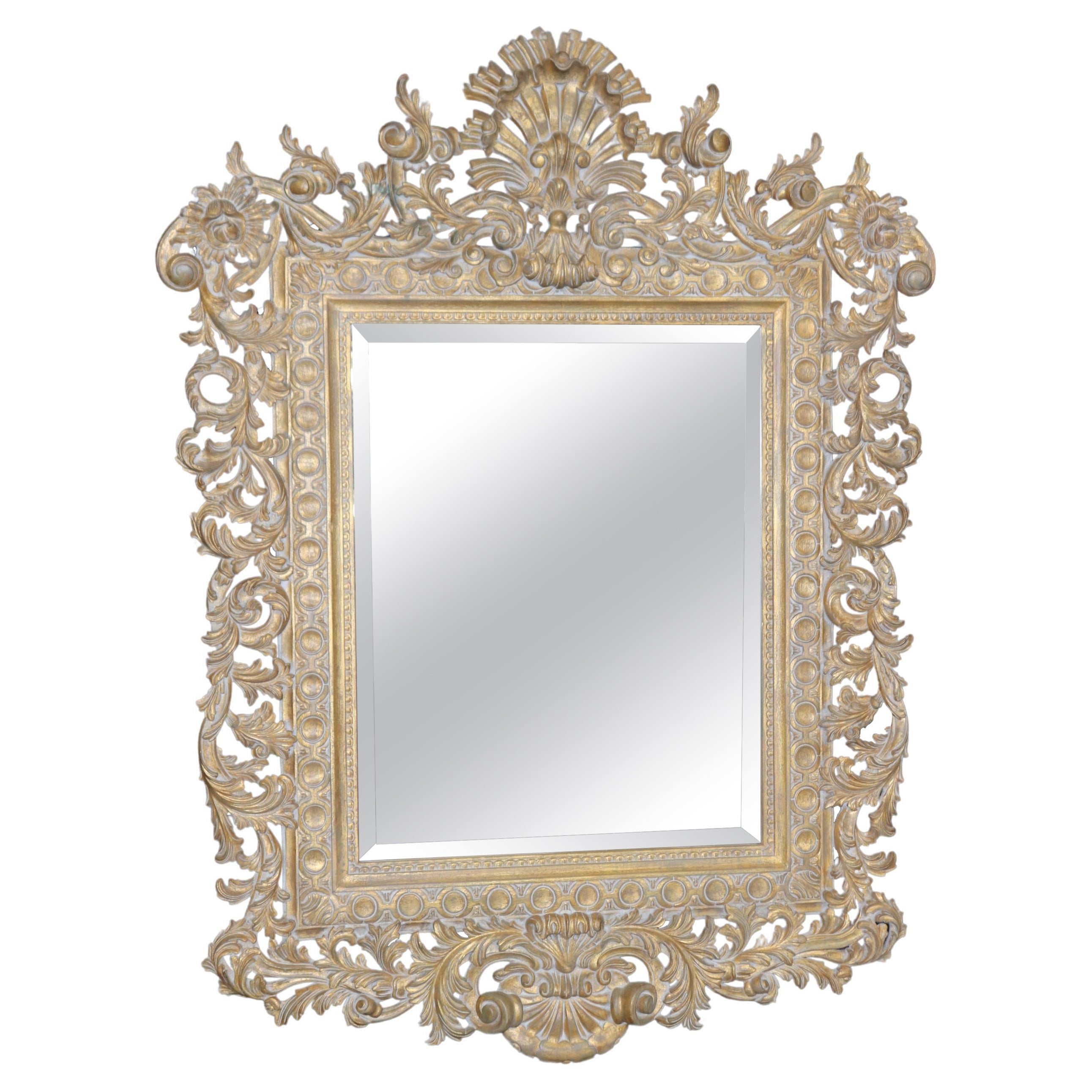 Elaborately Hand-Carved LaBarge Florentine Style Genuine Gold Gilded Wall Mirror