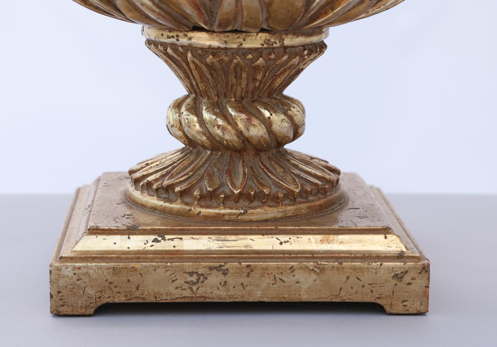 Italian Elaborately Hand-carved Silvergilt Campana Urn-form Lamp For Sale