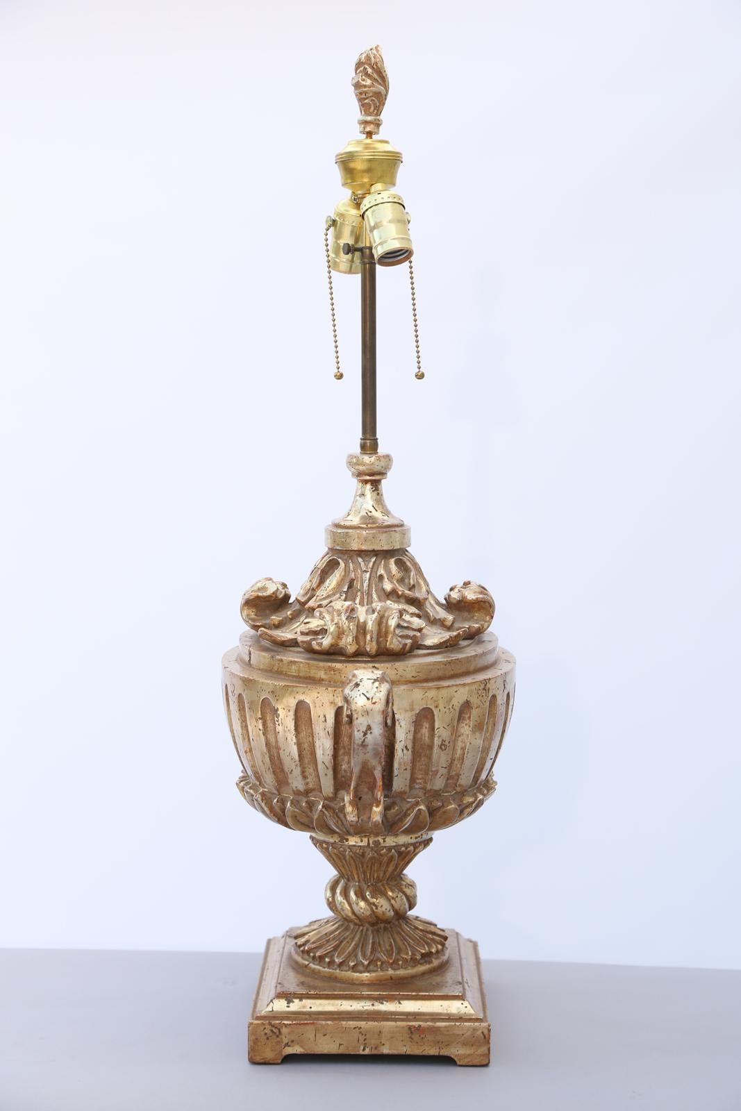 20th Century Elaborately Hand-carved Silvergilt Campana Urn-form Lamp For Sale