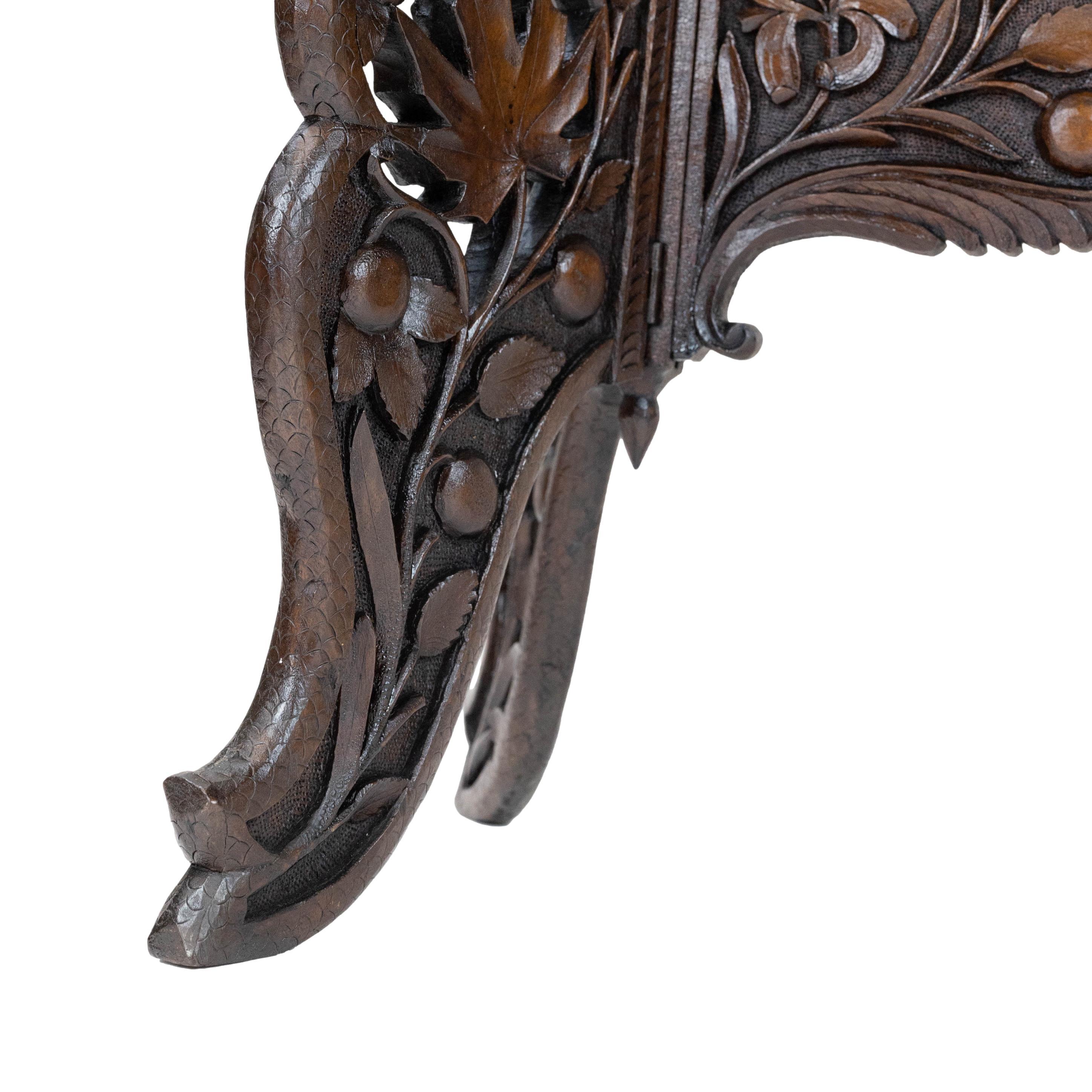 Elaborately Hand-Carved Solid Walnut Campaign Tray-Top Table, English, ca. 1890 7