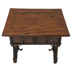 Elaborately Inlaid 18th Century Spanish Walnut Two Drawer Side Table