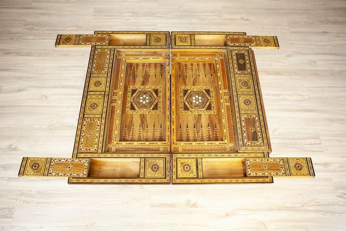 Wood Elaborately Inlaid Spanish Game Table from the Late 19th Century