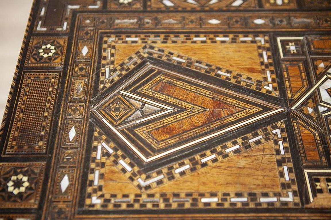 Elaborately Inlaid Spanish Game Table from the Late 19th Century 4