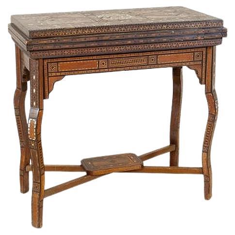 Elaborately Inlaid Spanish Game Table from the Late 19th Century