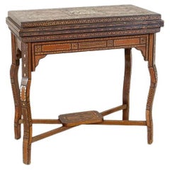 Antique Elaborately Inlaid Spanish Game Table from the Late 19th Century