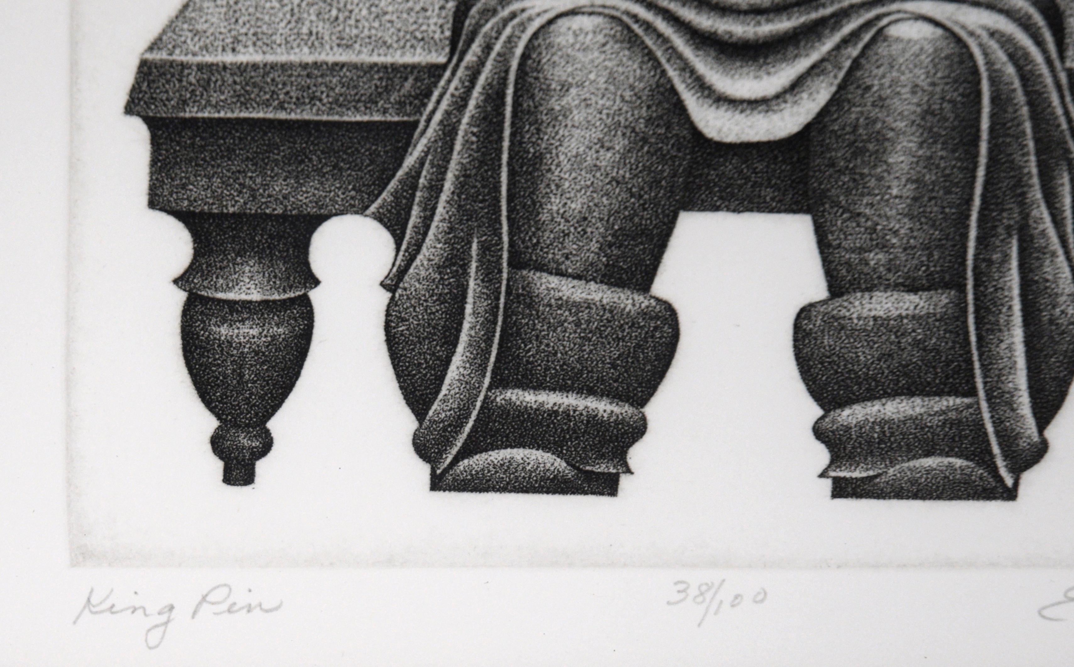 Pointillistische Lithographie „King Pin“ in Tinte auf Papier im Angebot 4