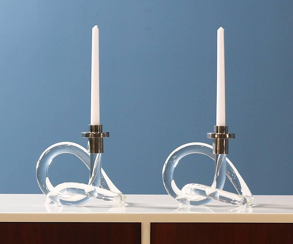 American Elaine Bscheider Lucite Pretzel Candle Holders for Dorothy Thorpe Inc.