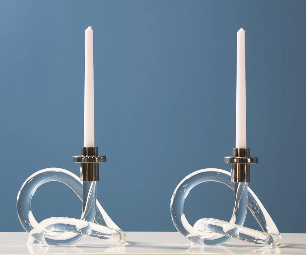 Elaine Bscheider Lucite Pretzel Candle Holders for Dorothy Thorpe Inc. In Excellent Condition In Los Angeles, CA