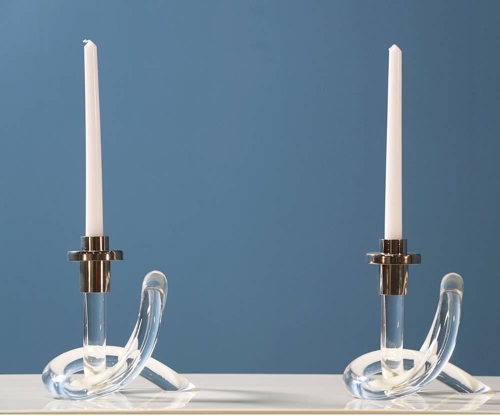 Late 20th Century Elaine Bscheider Lucite Pretzel Candle Holders for Dorothy Thorpe Inc.