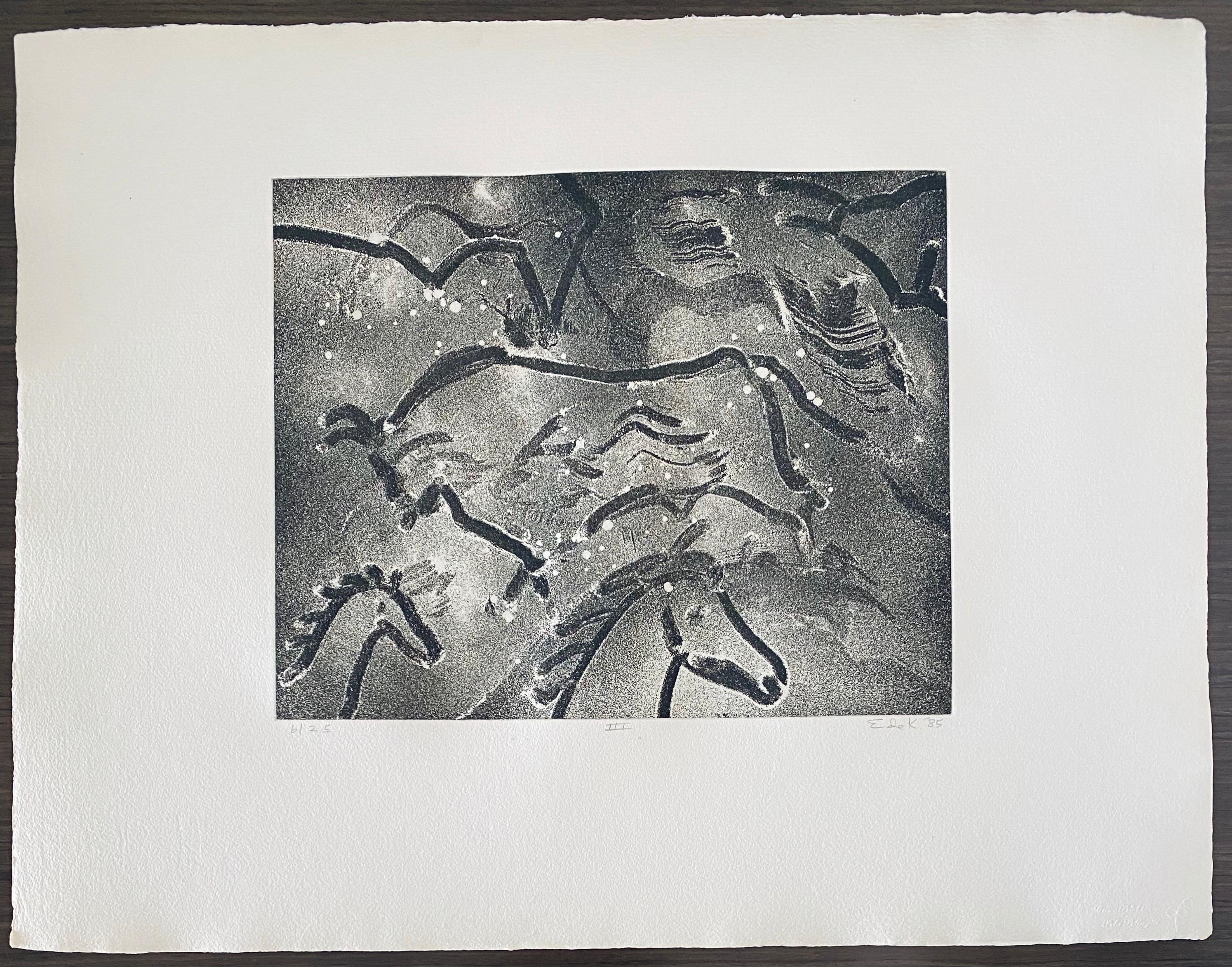 Abstract Expressionist Aquatint Etching Elaine de Kooning Animal Cave Drawing 6