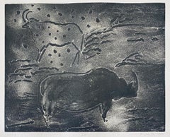 Abstract Expressionist Aquatint Etching Elaine de Kooning Animal Cave Drawing