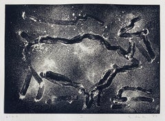 Abstract Expressionist Aquatint Etching Elaine de Kooning Animal Cave Drawing