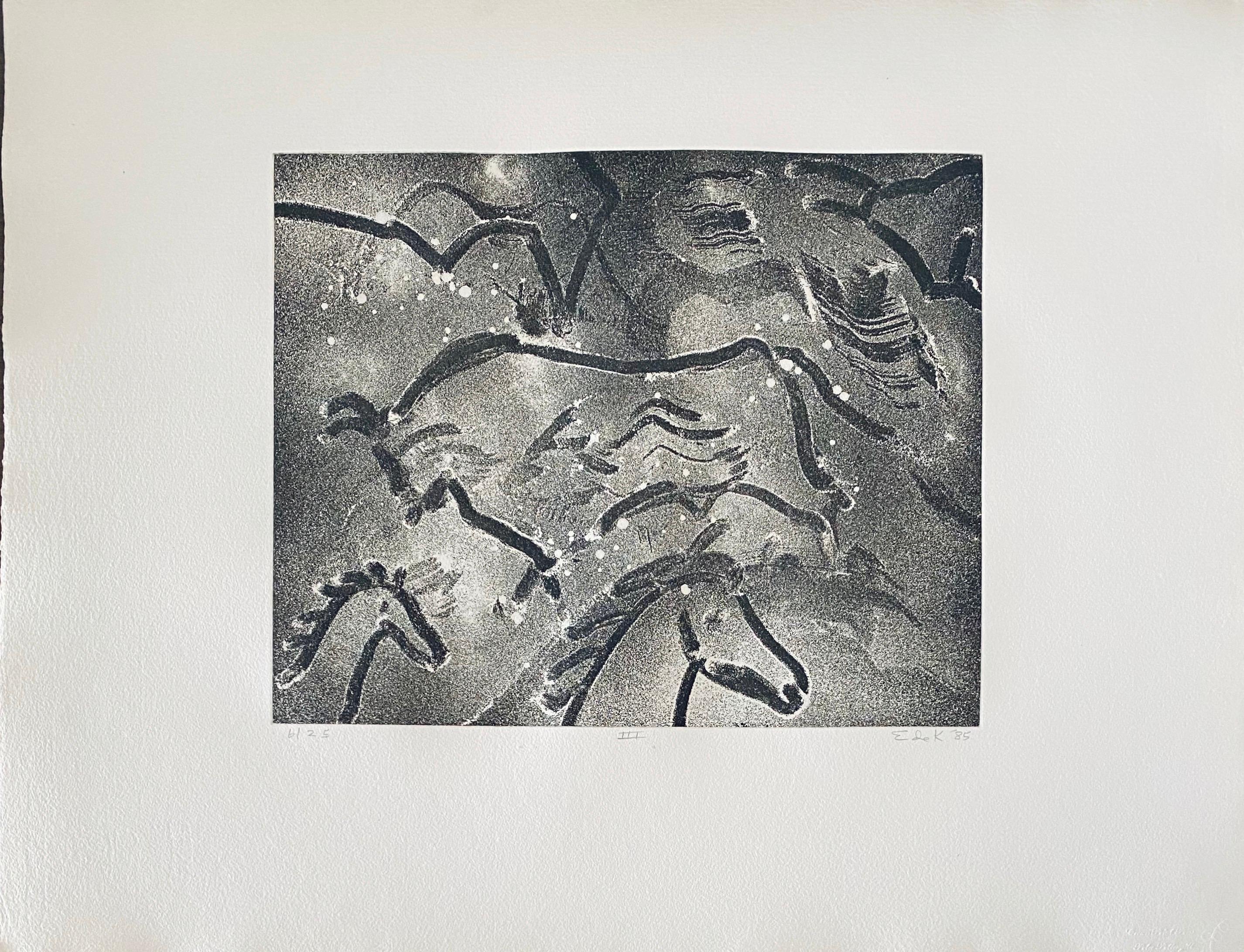 Aquatint etching. Crown Point Press, San Francisco. Edition of 25 
Hand signed in pencil. Torchlight Cave Drawing
Image size: seven measure 12 x 15