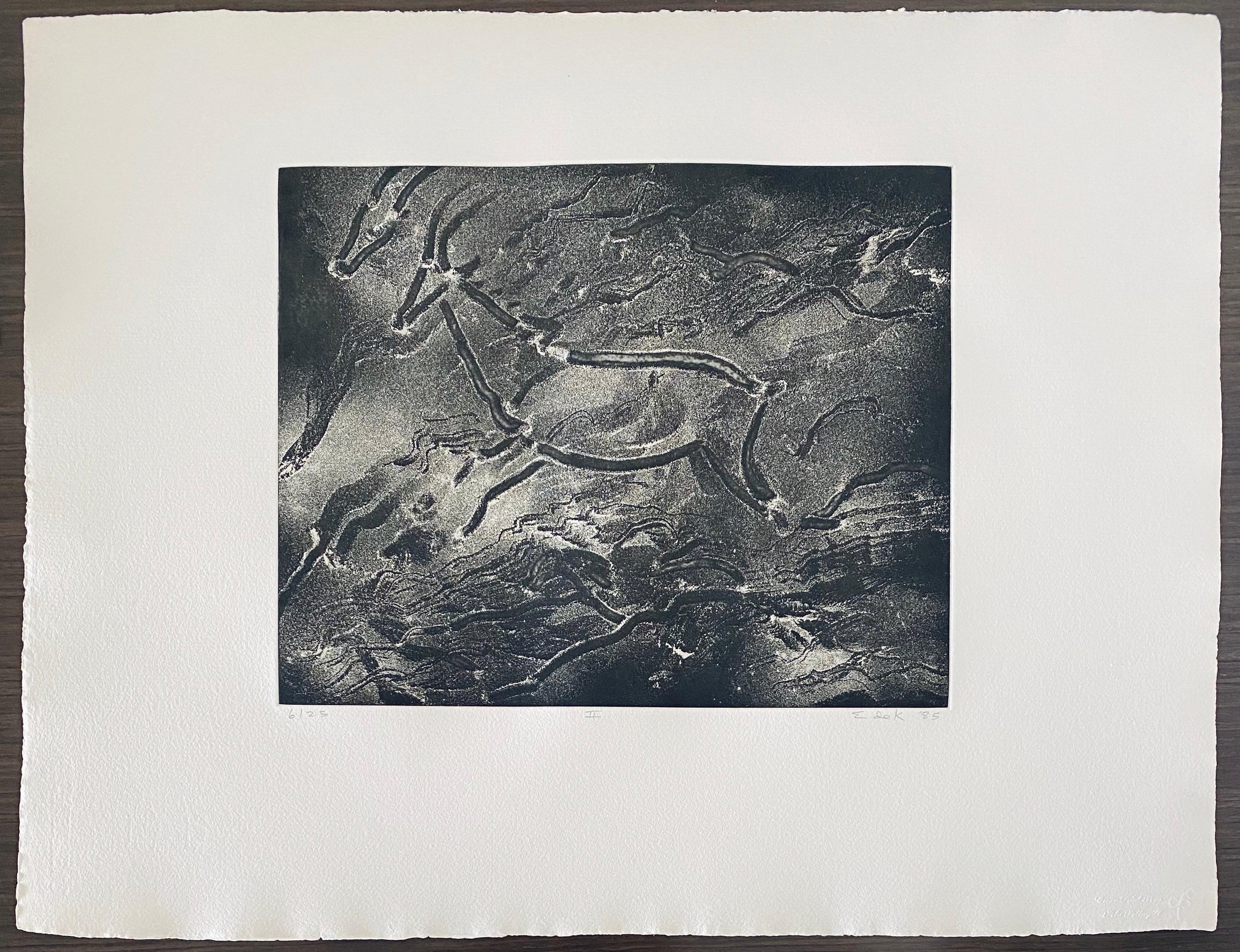 Abstract Expressionist Aquatint Etching Elaine de Kooning Animal Cave Drawing 6