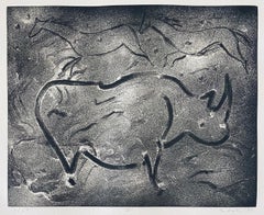 Gravure à l'aquatinte expressionniste abstraite, dessin d'animaux en cave, Elaine de Kooning