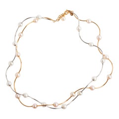 Elaine Firenze Twisted Double Pearl Necklace, 18 Carat Rose & White Gold.
