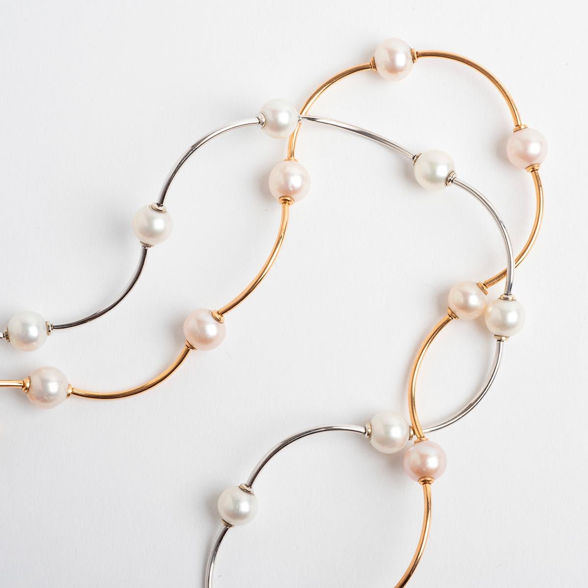 Collar de doble perla trenzada Elaine Firenze, oro rosa y blanco de 18 quilates. Corte redondo en venta