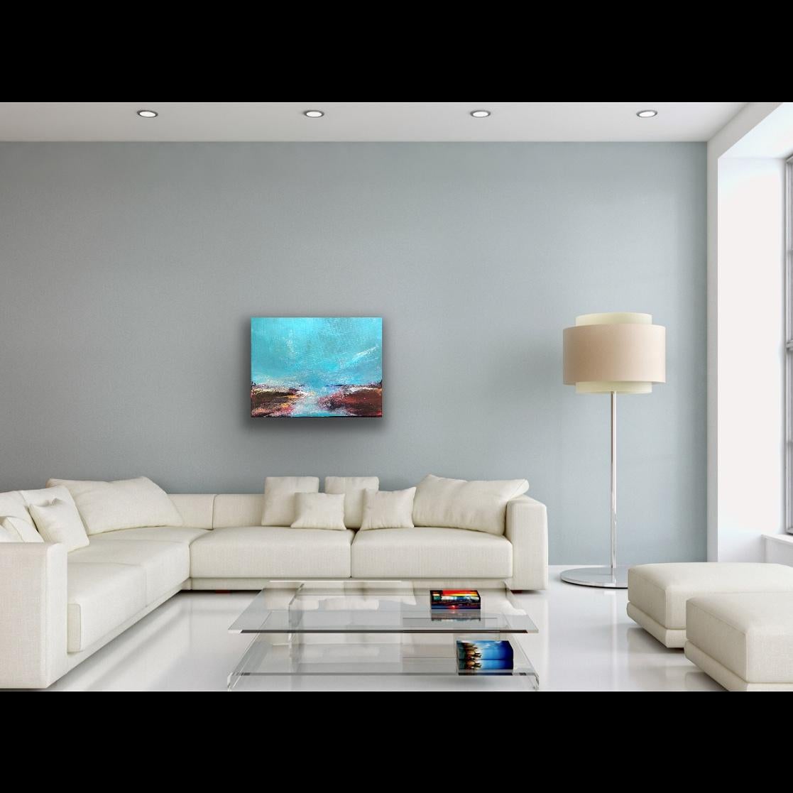 Voler des moments - Bleu Landscape Painting par Elaine Ford