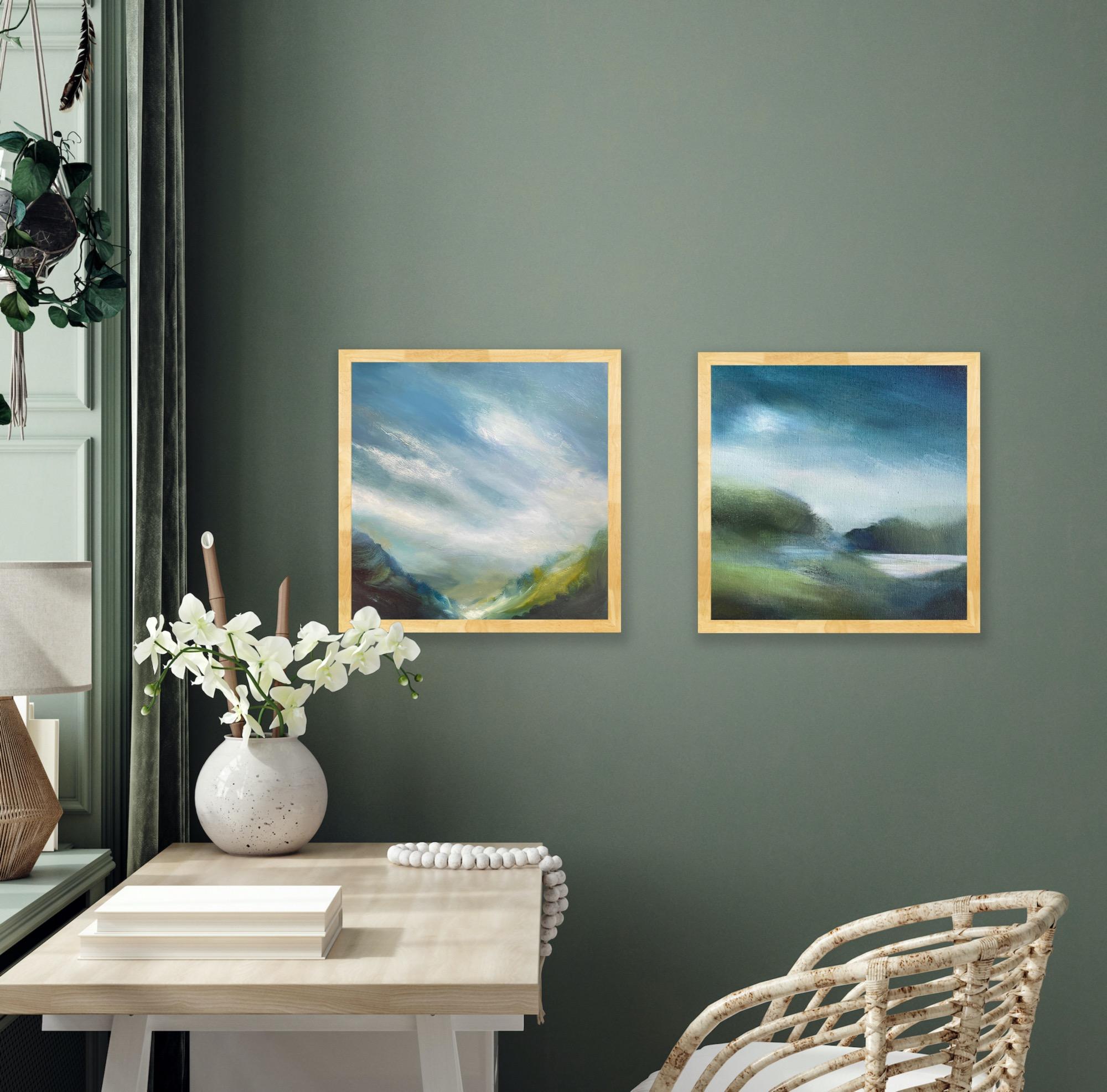 Dittico Drifting e Land Song, Pittura originale, Paesaggio, Nature, Cielo, Blu 7
