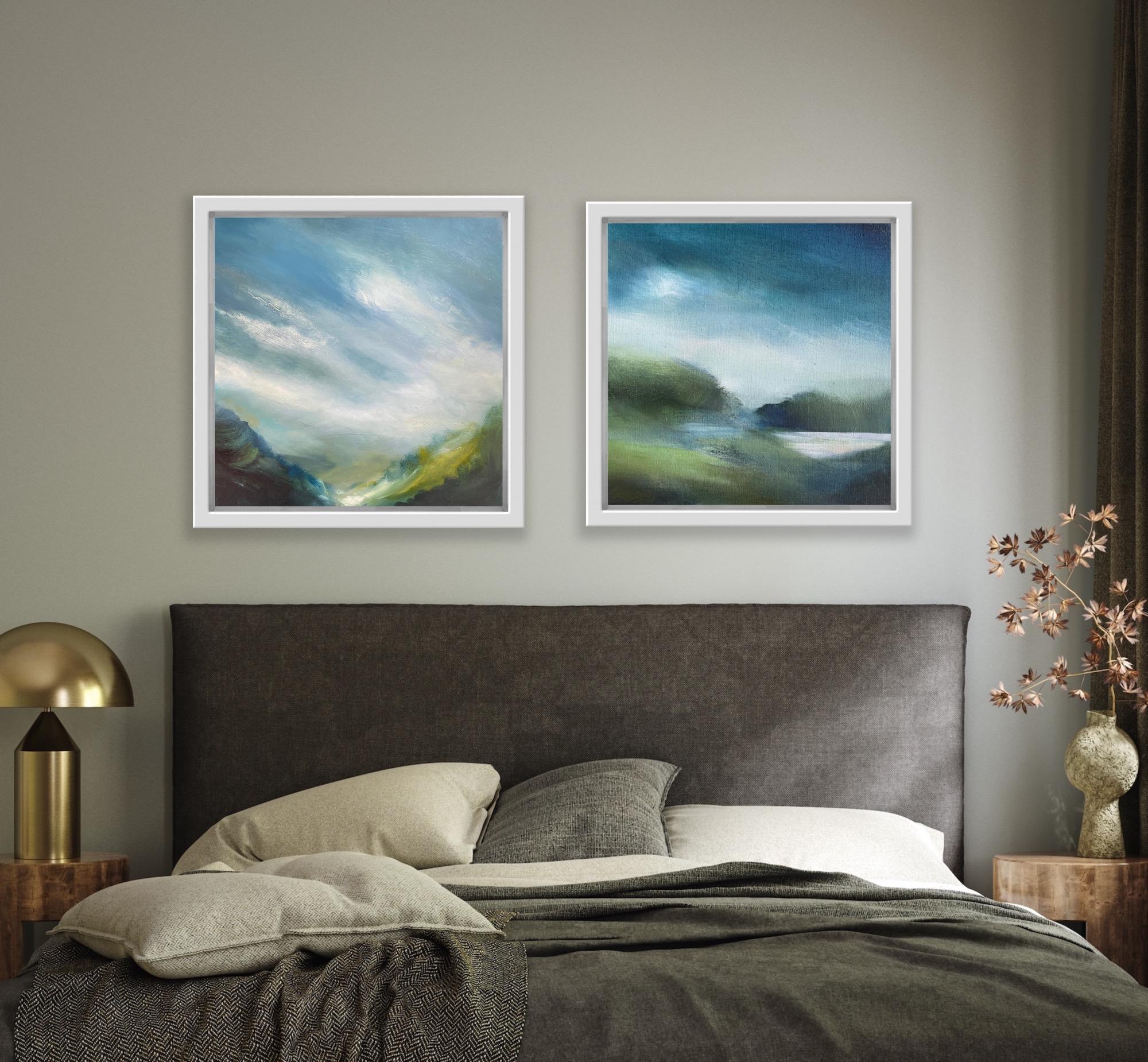 Dittico Drifting e Land Song, Pittura originale, Paesaggio, Nature, Cielo, Blu 6