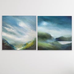 Dittico Drifting e Land Song, Pittura originale, Paesaggio, Nature, Cielo, Blu