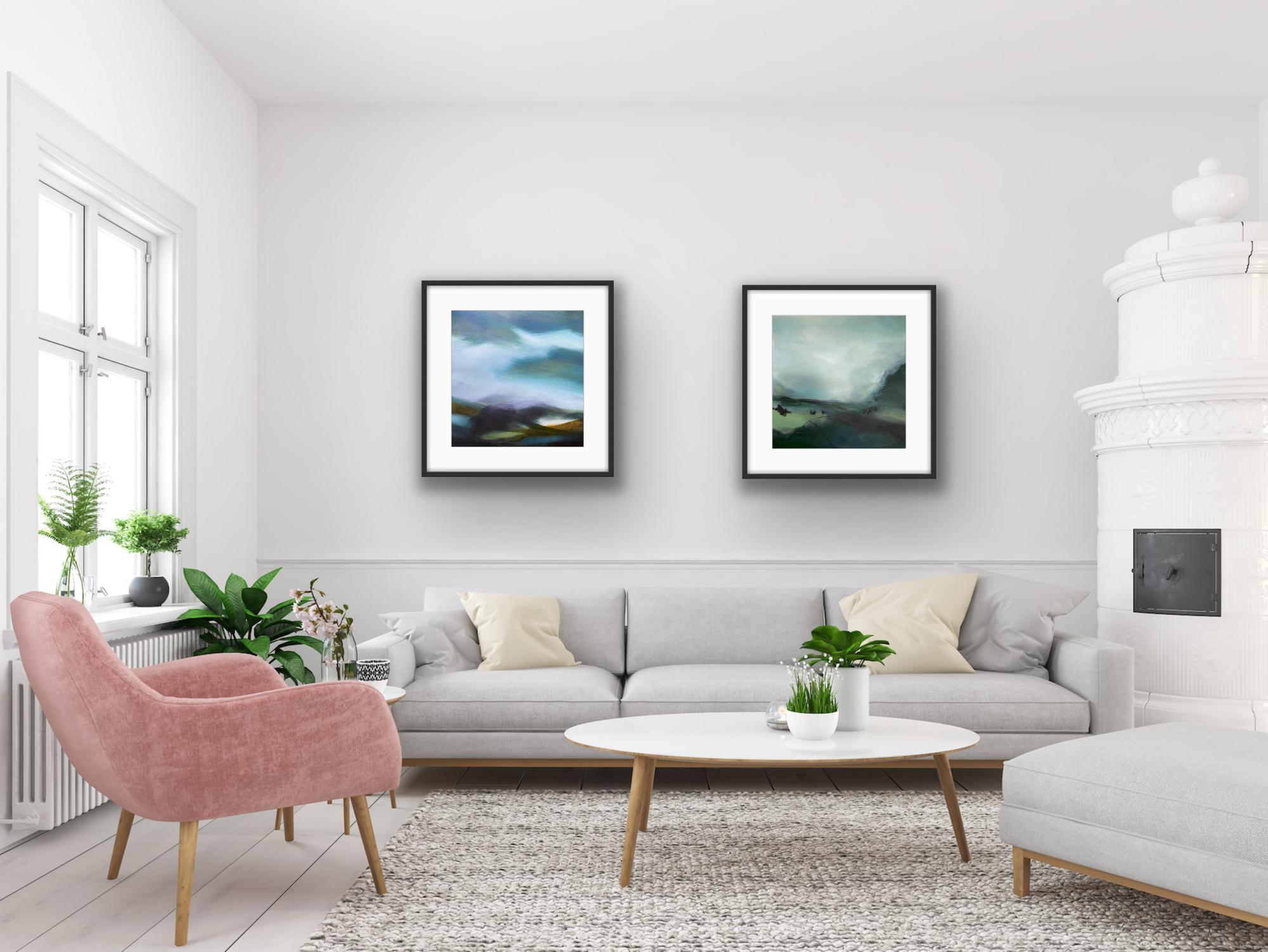 In the Midst of Silence & Gloaming, Diptychon, Originalgemälde, Landschaft – Painting von Elaine Fox