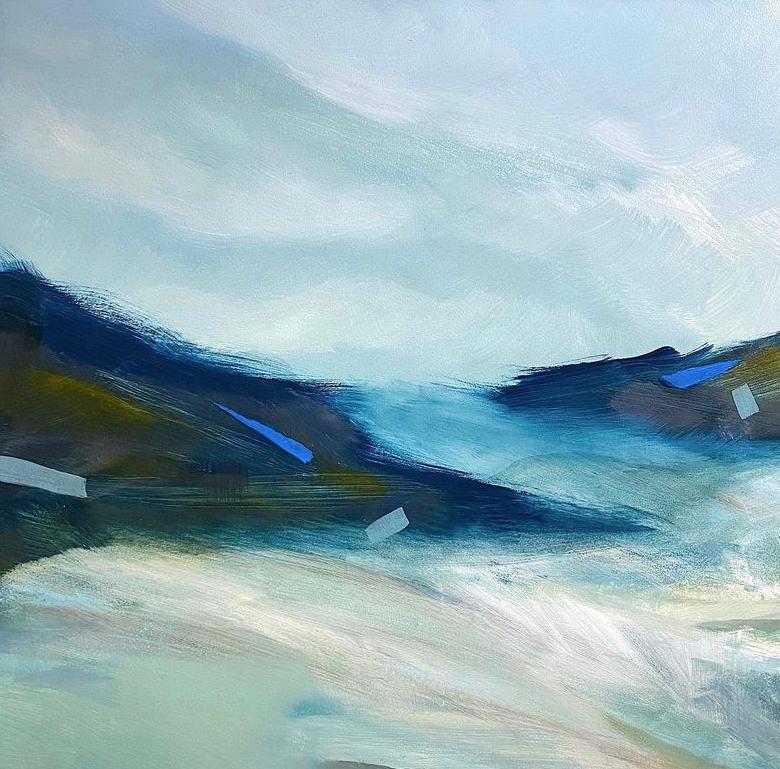 Elaine Fox Abstract Painting – Loch Caroy, abstrakte Kunst, impressionistische, erschwingliche Kunst, Originalgemälde