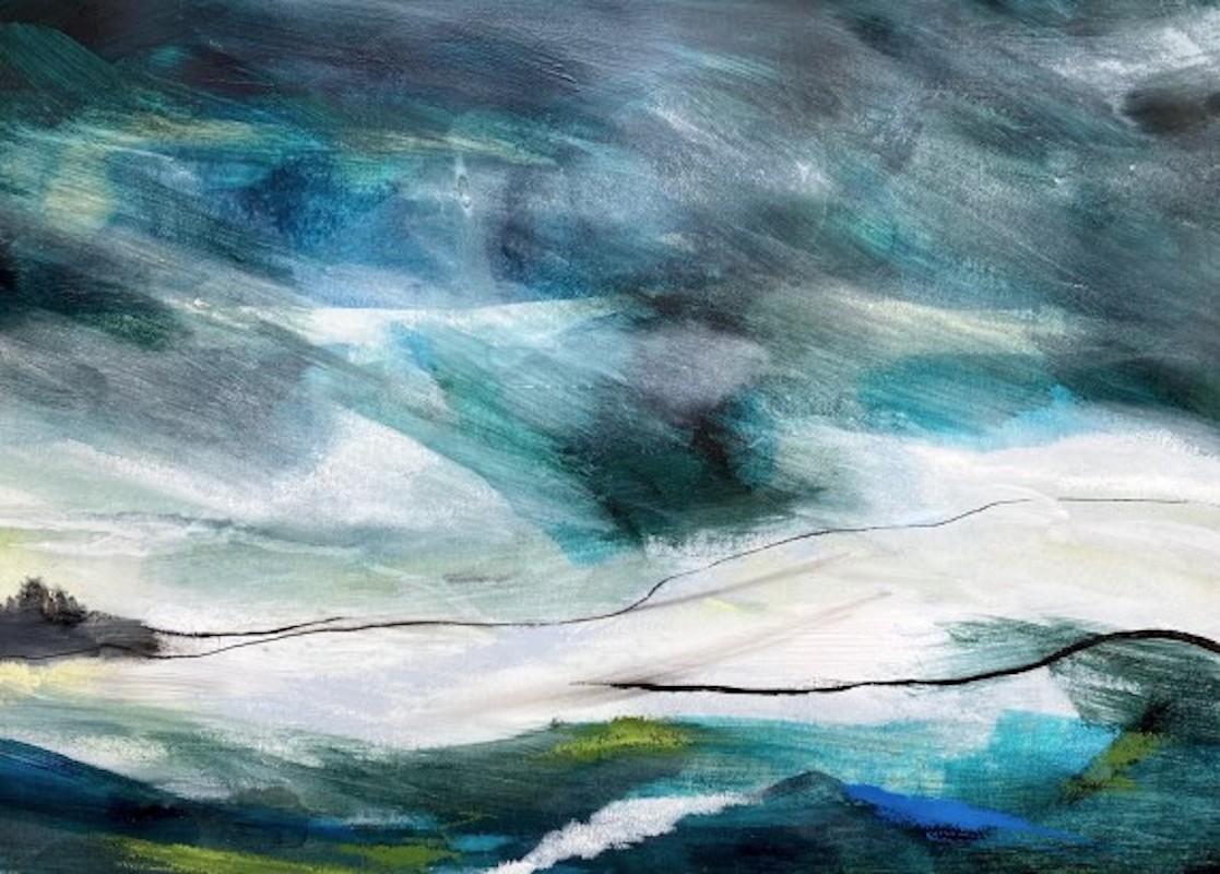 Winter Squall, Original abstract painting, landscape painting - Painting by Elaine Fox