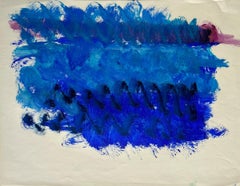 Peinture abstraite bleue et rose des années 1990 Elaine Kaufman Feiner