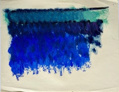 1990s "Mint Green and Blue Abstract" Oil Painting on Paper