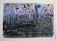 Vintage Abstract Monoprint, Oil and Chalk on Paper, "Seeds III"